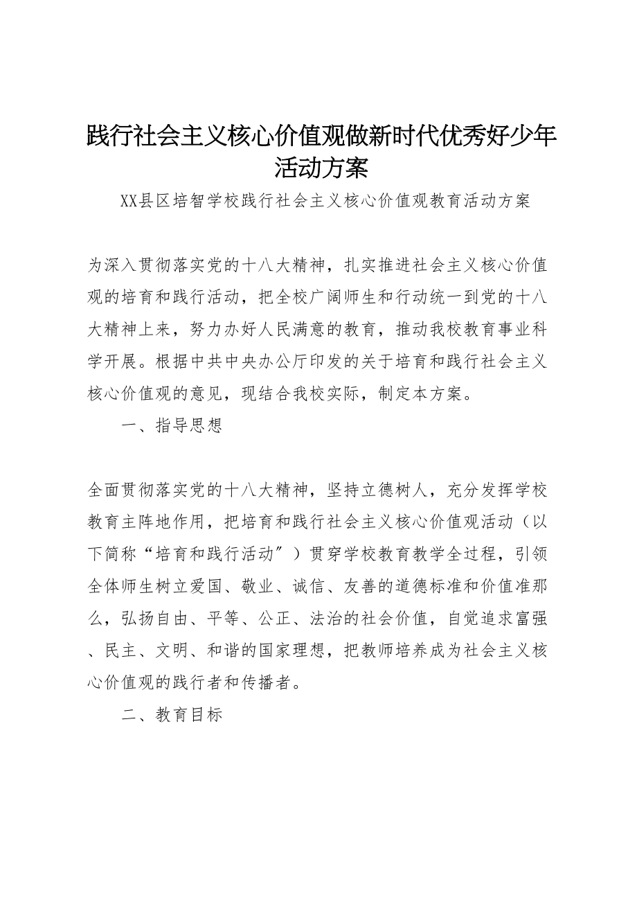 2023年践行社会主义核心价值观做新时代优秀好少年活动方案 .doc_第1页