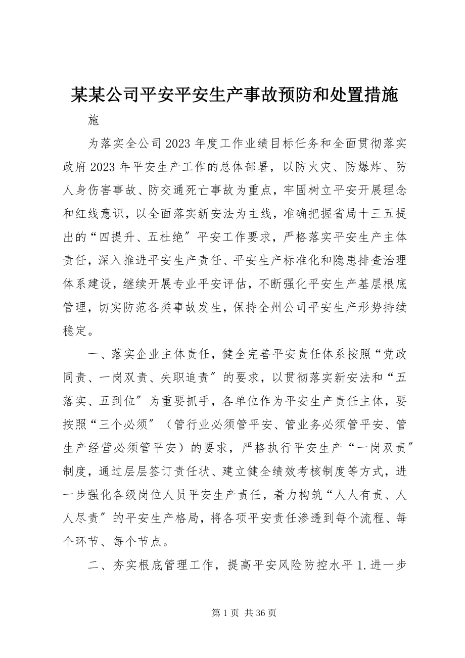 2023年某某公司安全安全生产事故预防和处置措施.docx_第1页