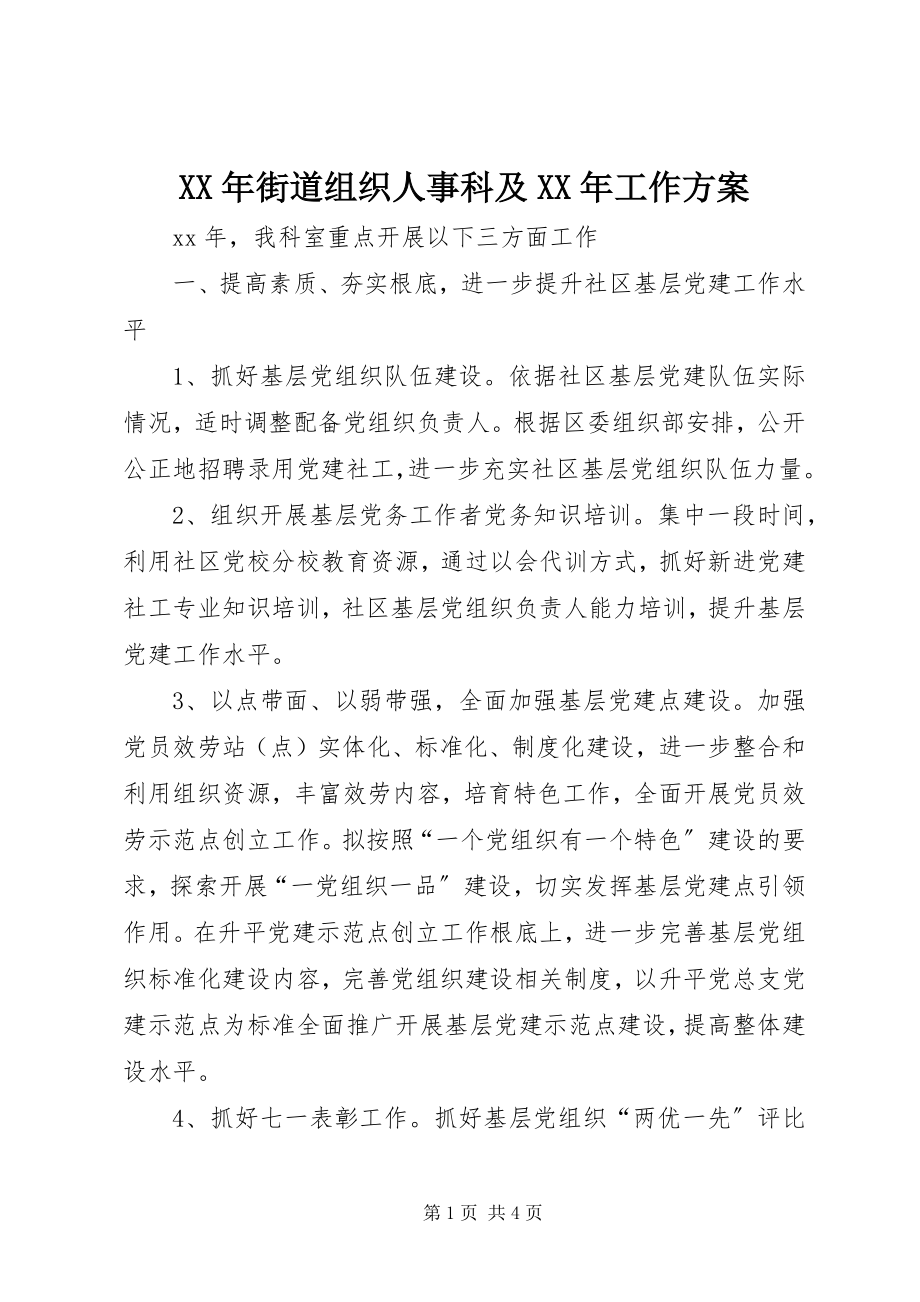 2023年街道组织人事科及工作计划.docx_第1页