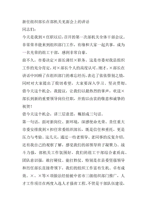 X新任组织部长在部机关见面会上的讲话.docx