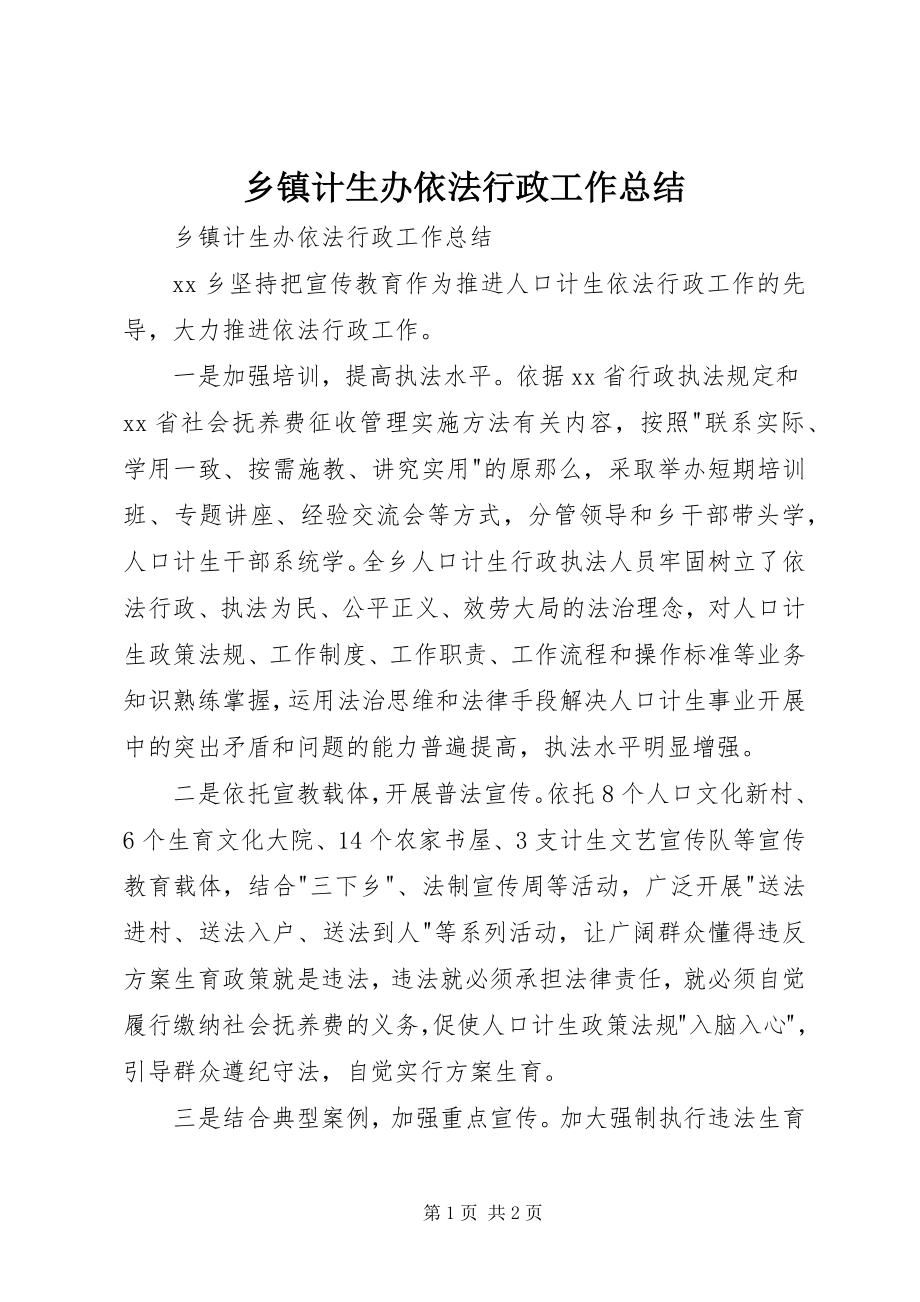 2023年乡镇计生办依法行政工作总结.docx_第1页