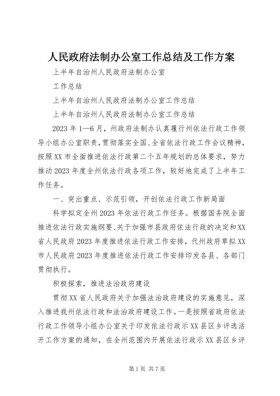 2023年人民政府法制办公室工作总结及工作计划.docx_第1页