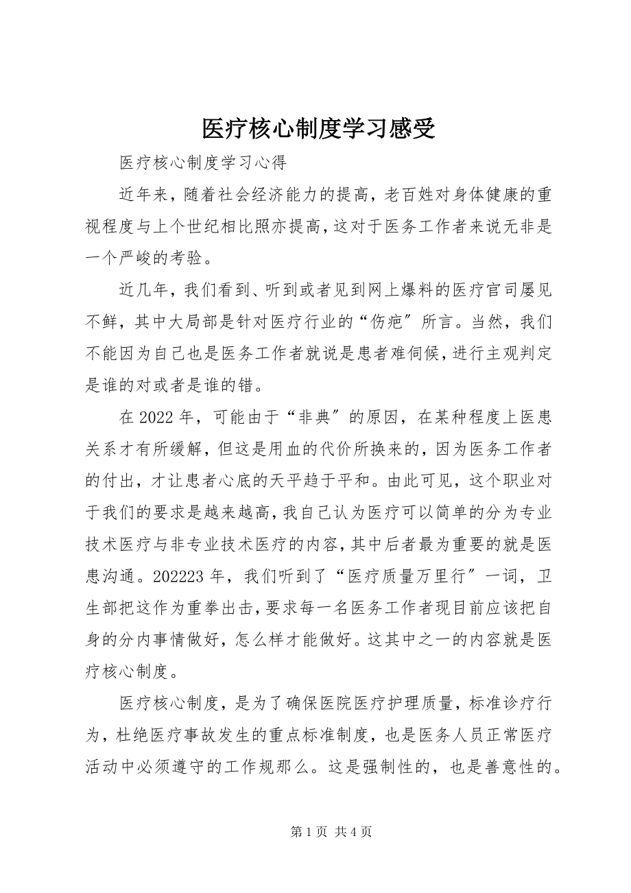 2023年医疗核心制度学习感受.docx_第1页