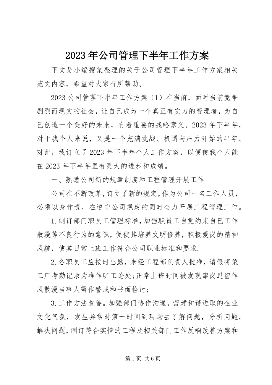 2023年公司管理下半工作计划.docx_第1页