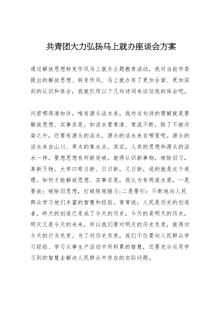 2023年共青团大力弘扬马上就办座谈会方案 3.doc_第1页