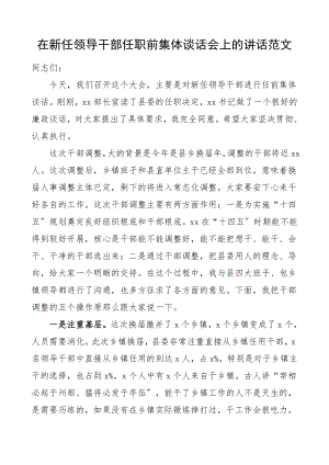 任前谈话在新任领导干部任职前集体谈话会上的讲话廉政谈话会领导讲话文章范文.doc