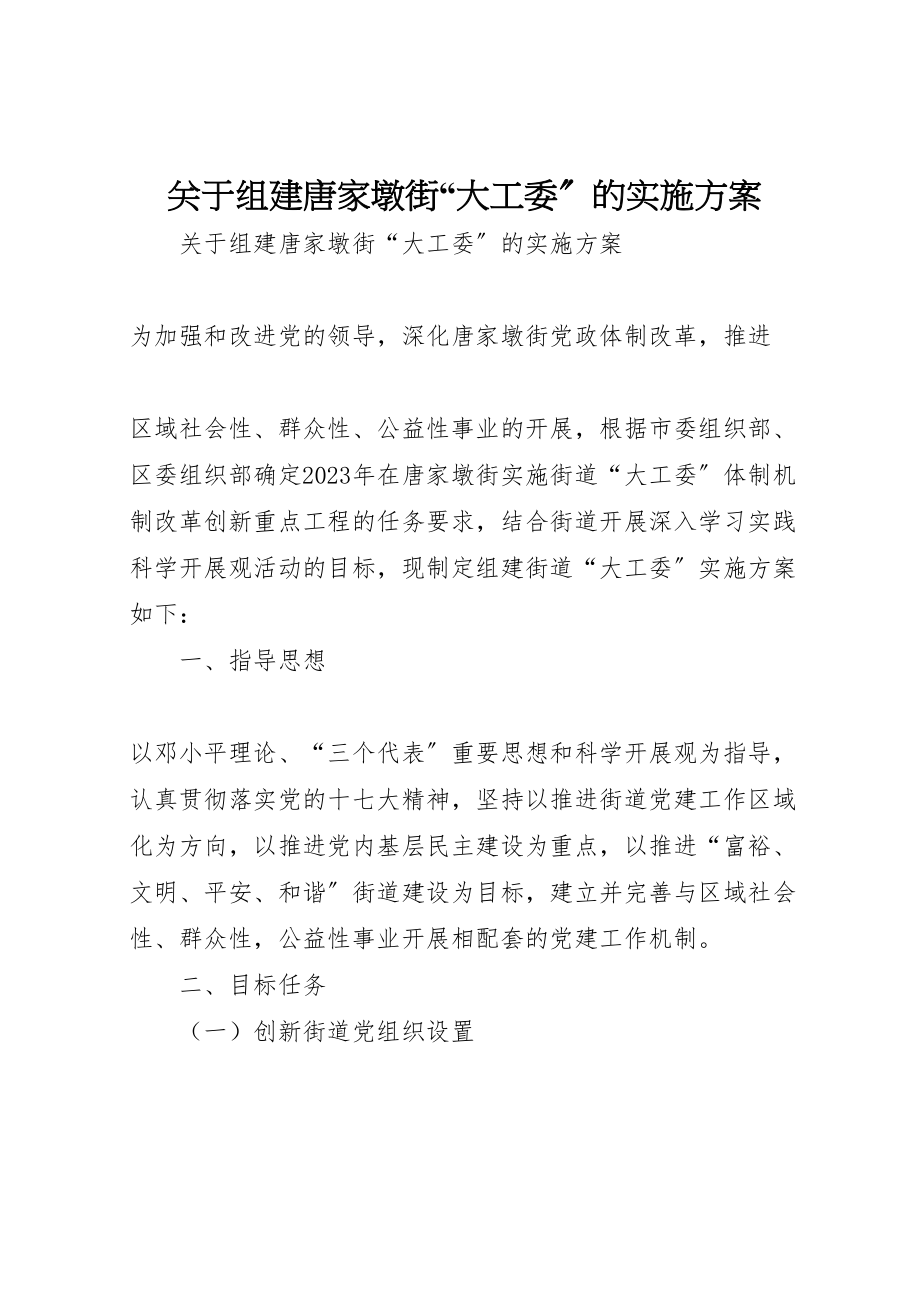 2023年关于组建唐家墩街大工委的实施方案 5.doc_第1页