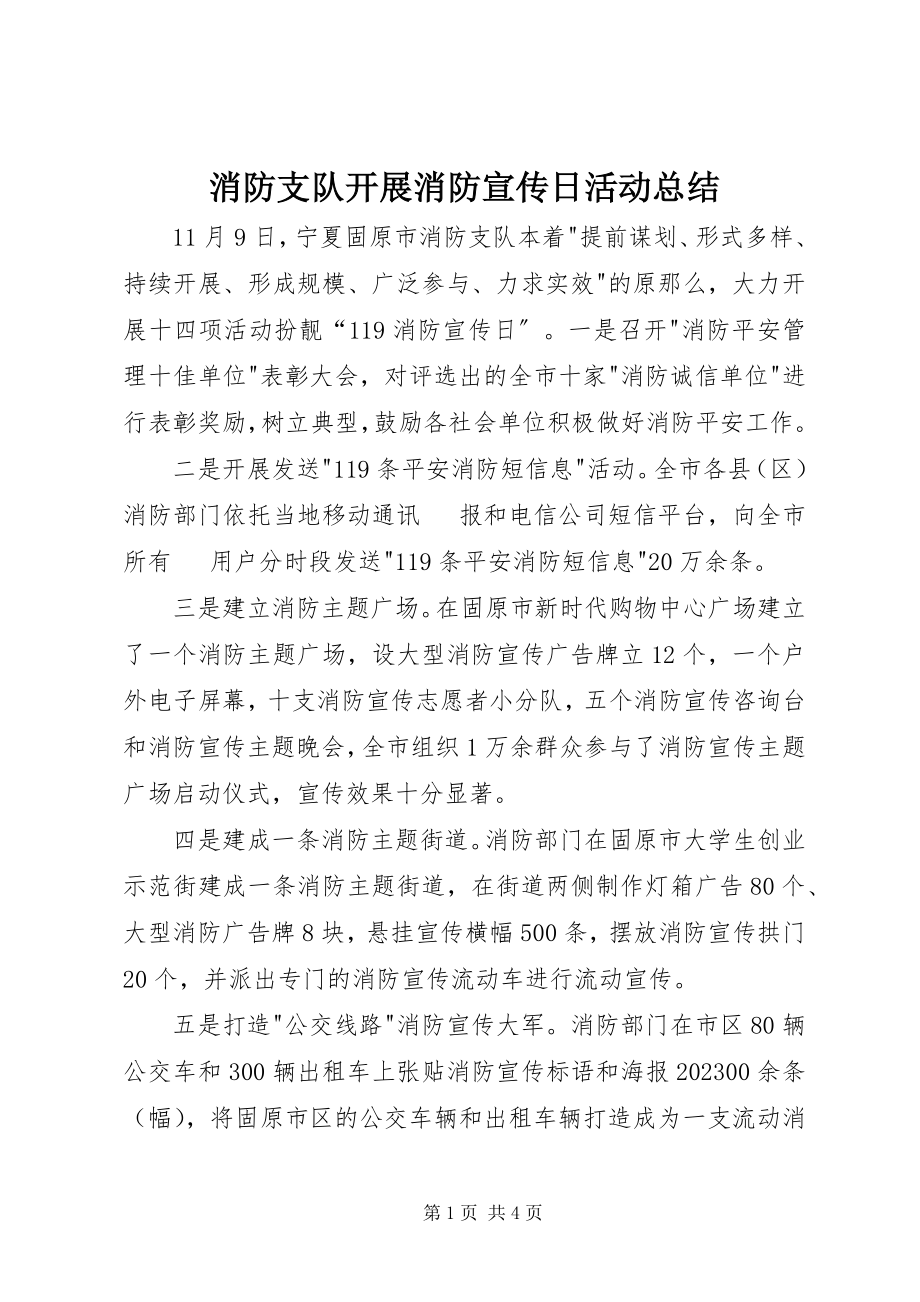 2023年消防支队开展消防宣传日活动总结.docx_第1页