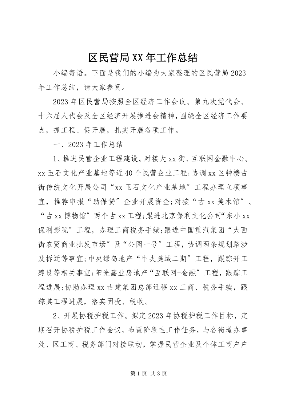 2023年区民营局工作总结.docx_第1页