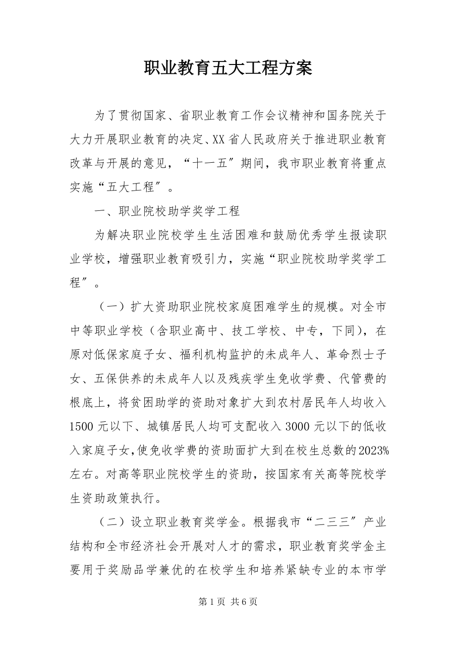 2023年职业教育五大工程方案.docx_第1页