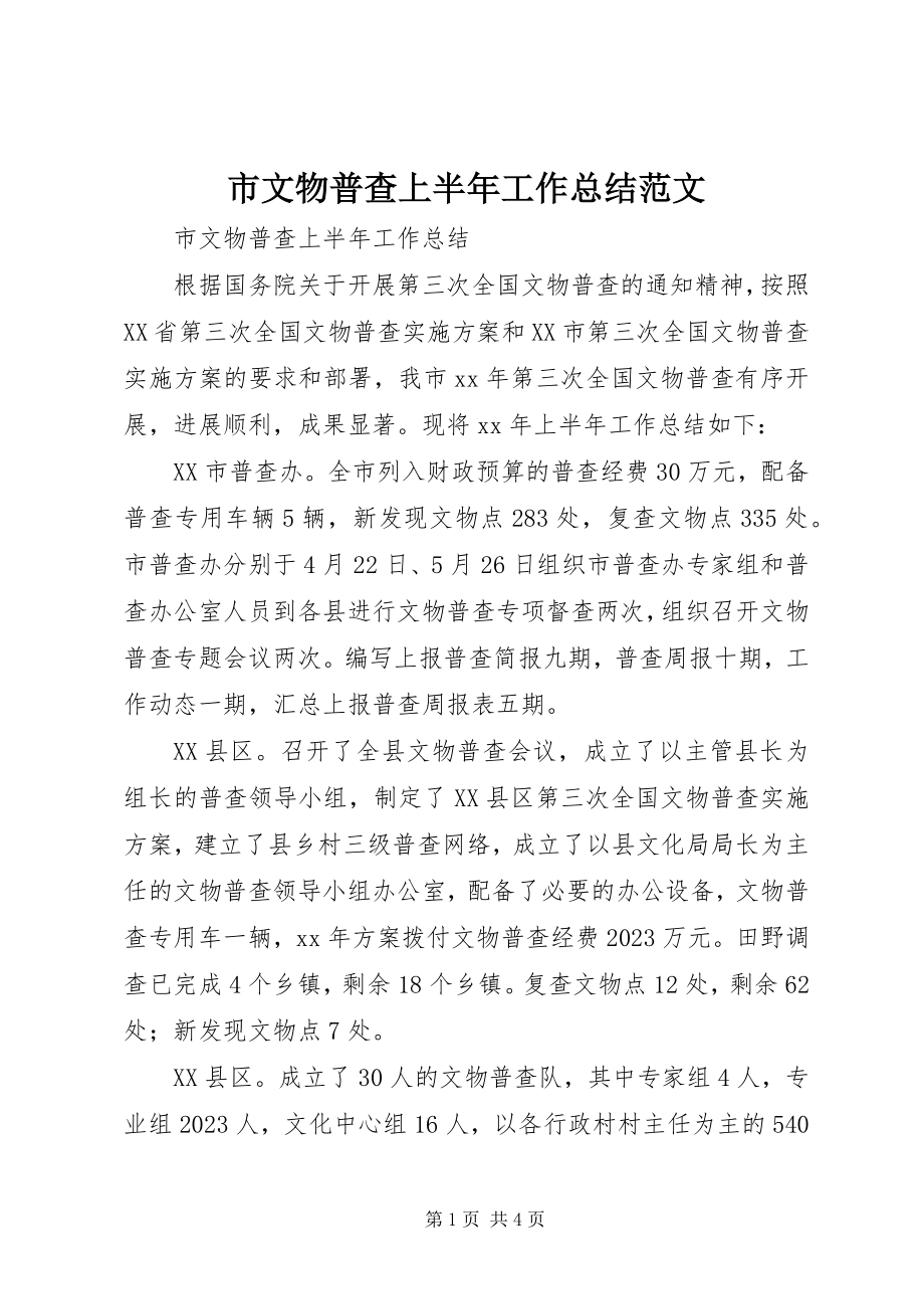 2023年市文物普查上半年工作总结2.docx_第1页