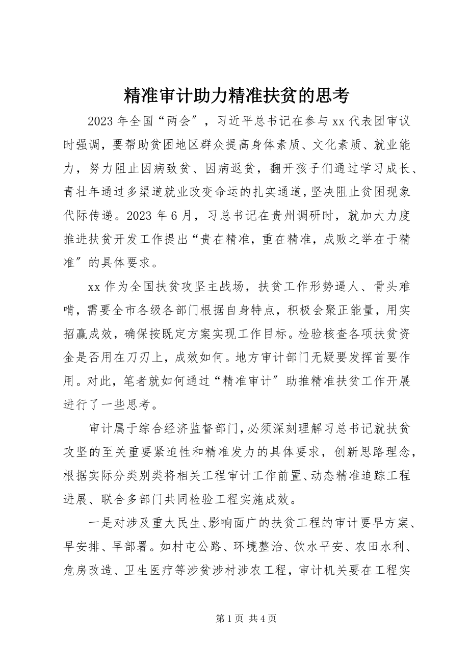 2023年精准审计助力精准扶贫的思考.docx_第1页