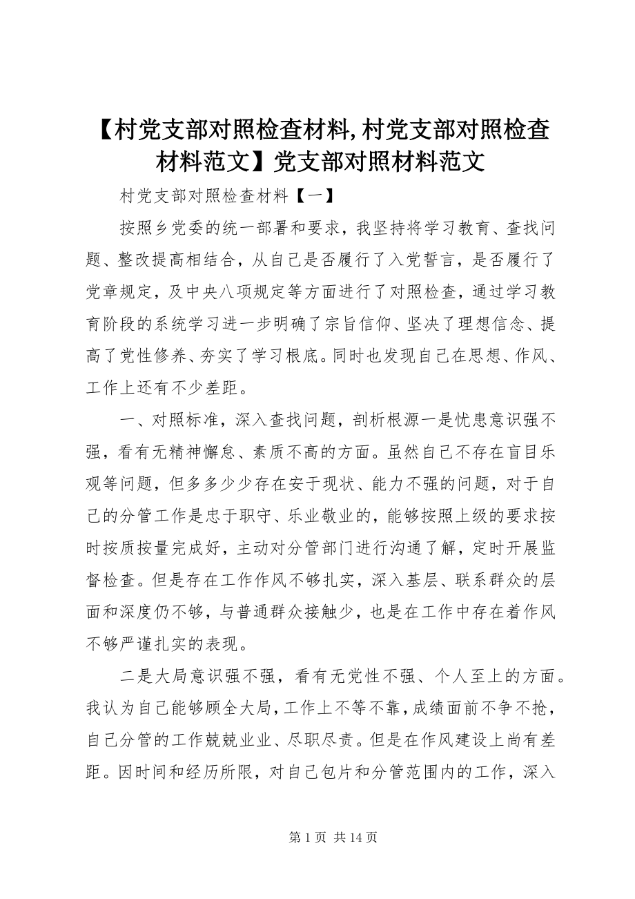 2023年村党支部对照检查材料村党支部对照检查材料范文党支部对照材料范文.docx_第1页