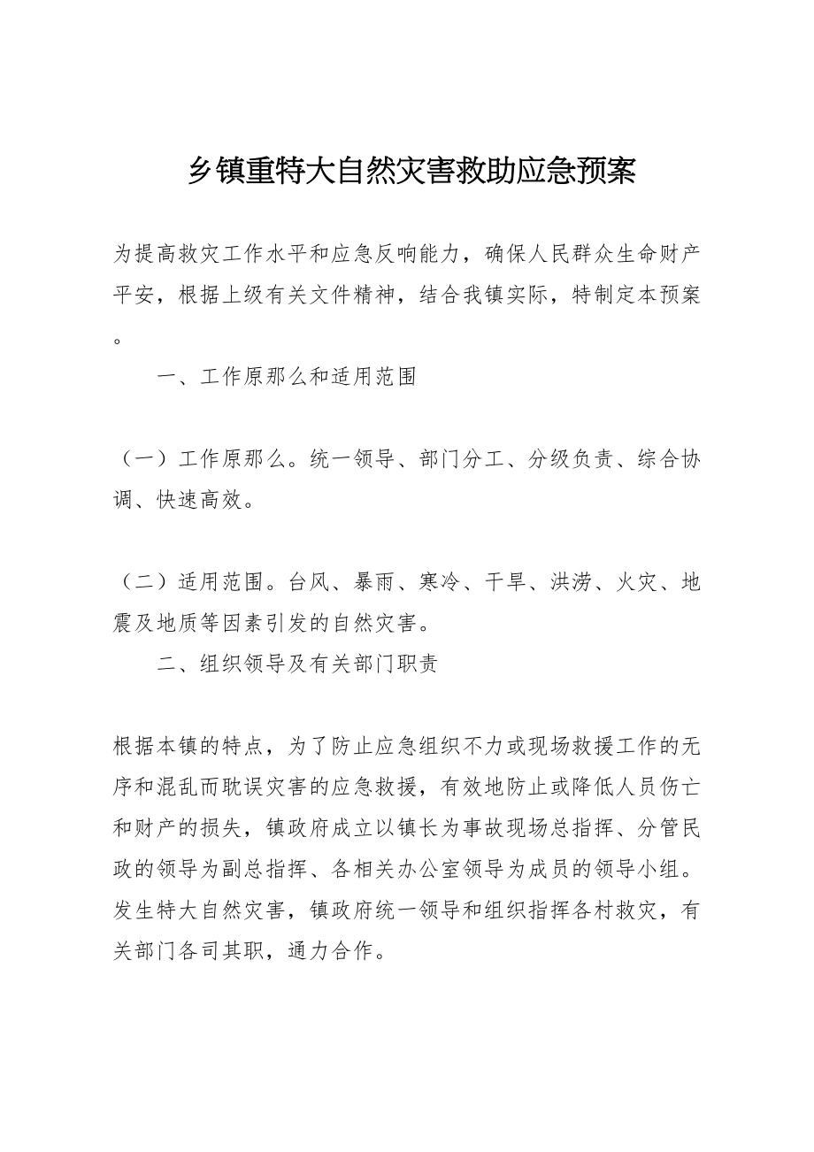 2023年乡镇重特大自然灾害救助应急预案.doc_第1页