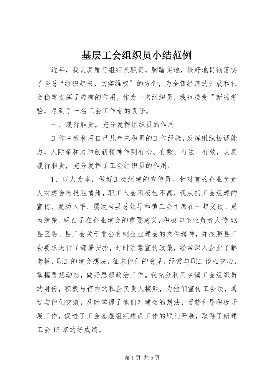 2023年基层工会组织员小结范例.docx_第1页