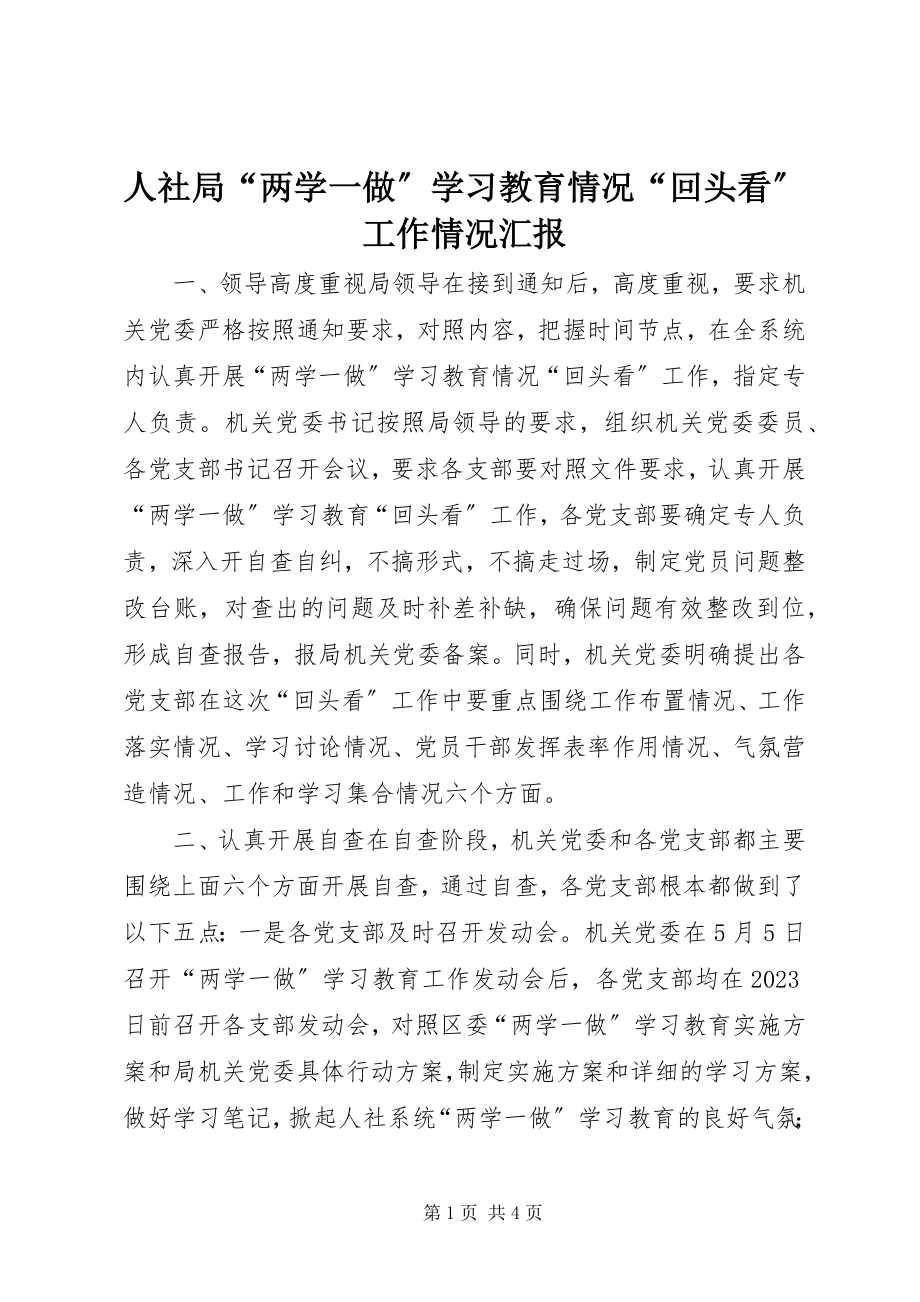 2023年人社局“两学一做”学习教育情况“回头看”工作情况汇报.docx_第1页