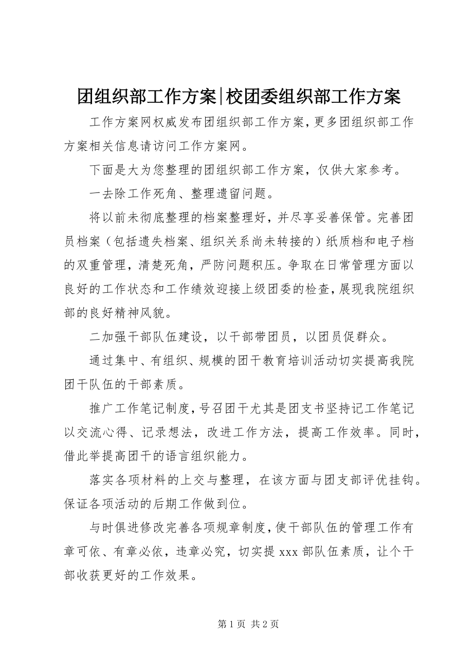 2023年团组织部工作计划校团委组织部工作计划.docx_第1页