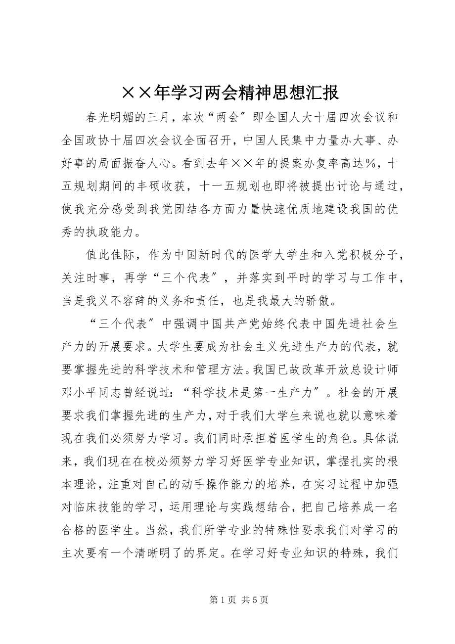 2023年学习两会精神思想汇报.docx_第1页