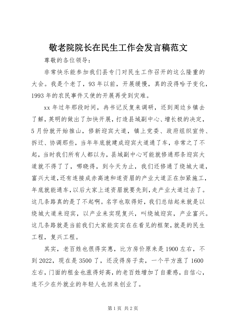 2023年敬老院院长在民生工作会讲话稿.docx_第1页