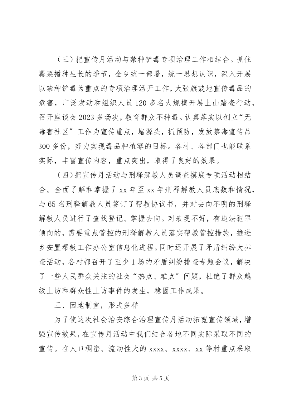 2023年乡镇社会治安综合治理宣传月活动工作总结.docx_第3页