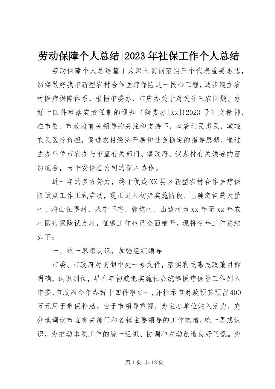 2023年劳动保障个人总结社保工作个人总结.docx_第1页