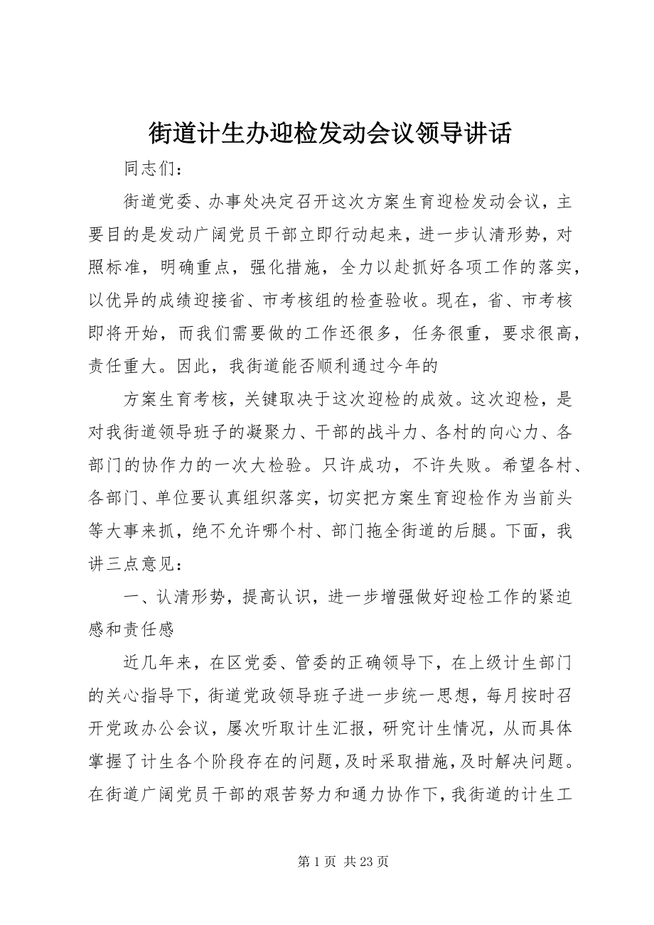 2023年街道计生办迎检动员会议领导致辞.docx_第1页