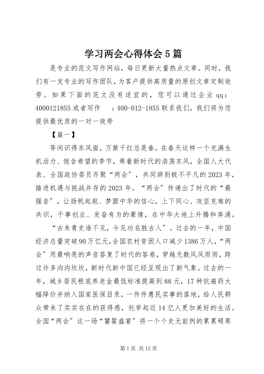 2023年学习两会心得体会5篇.docx_第1页