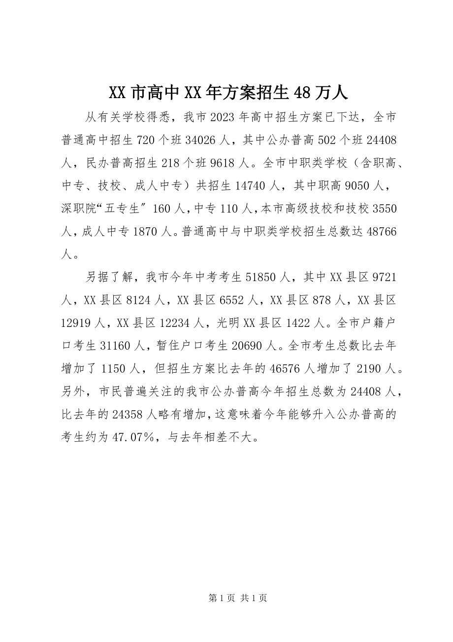 2023年XX市高中计划招生万人.docx_第1页