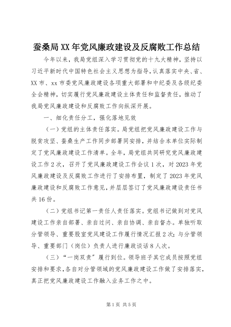 2023年蚕桑局党风廉政建设及反腐败工作总结.docx_第1页