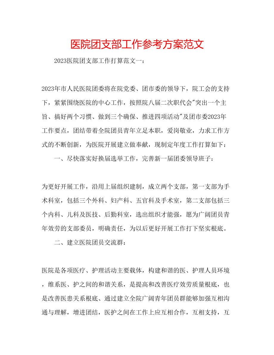 2023年医院团支部工作计划范文.docx_第1页