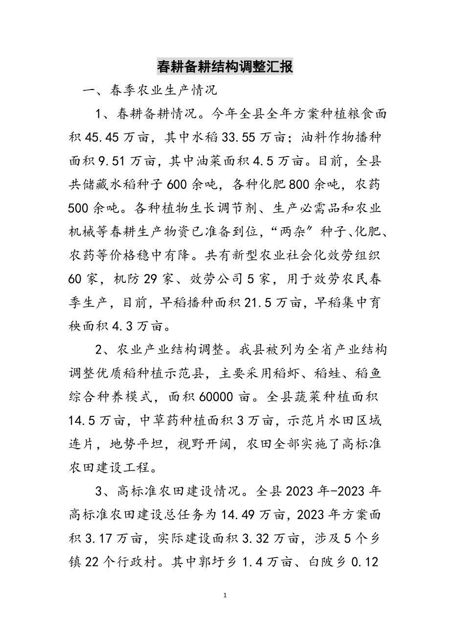 2023年春耕备耕结构调整汇报范文.doc_第1页