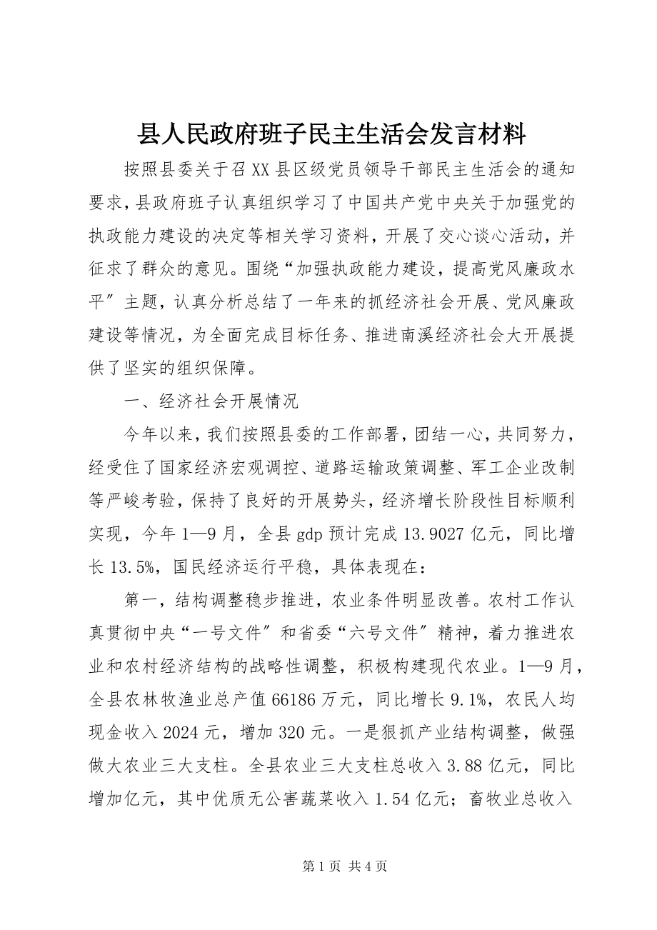 2023年县人民政府班子民主生活会讲话材料.docx_第1页