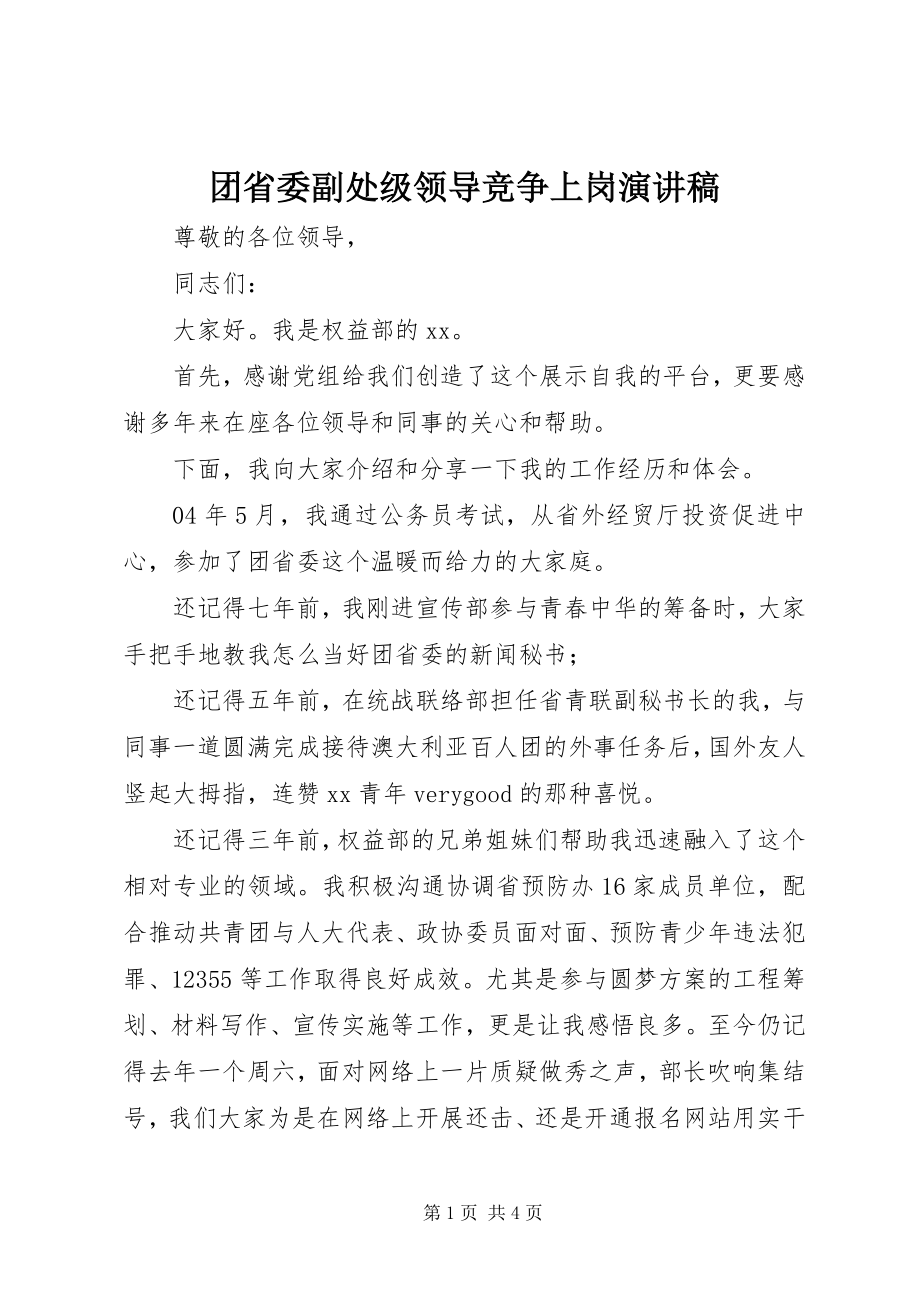 2023年团省委副处级领导竞争上岗演讲稿.docx_第1页