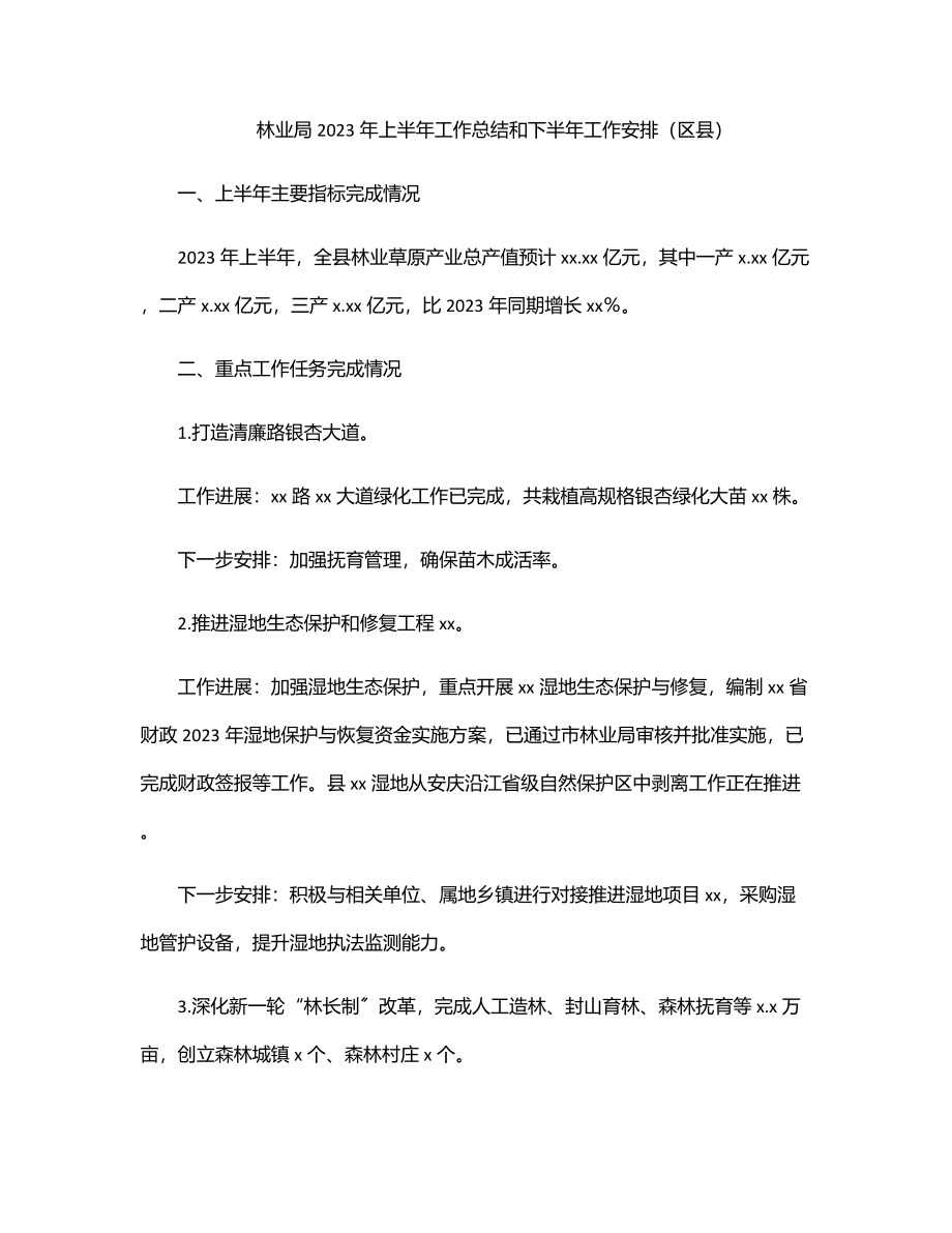 林业局2023年上半年工作总结和下半年工作安排（区县）.docx_第1页