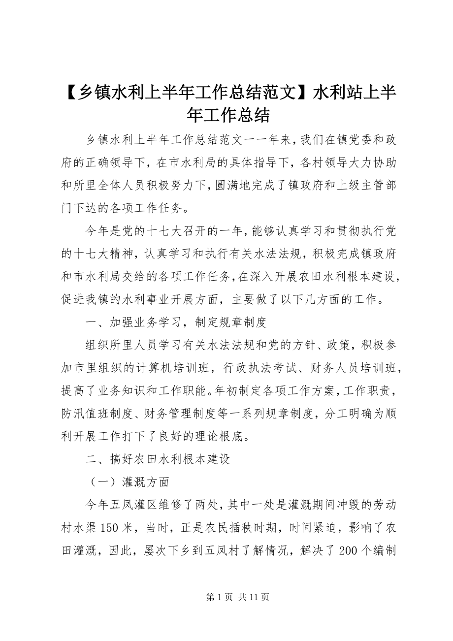 2023年乡镇水利上半年工作总结范文水利站上半年工作总结.docx_第1页