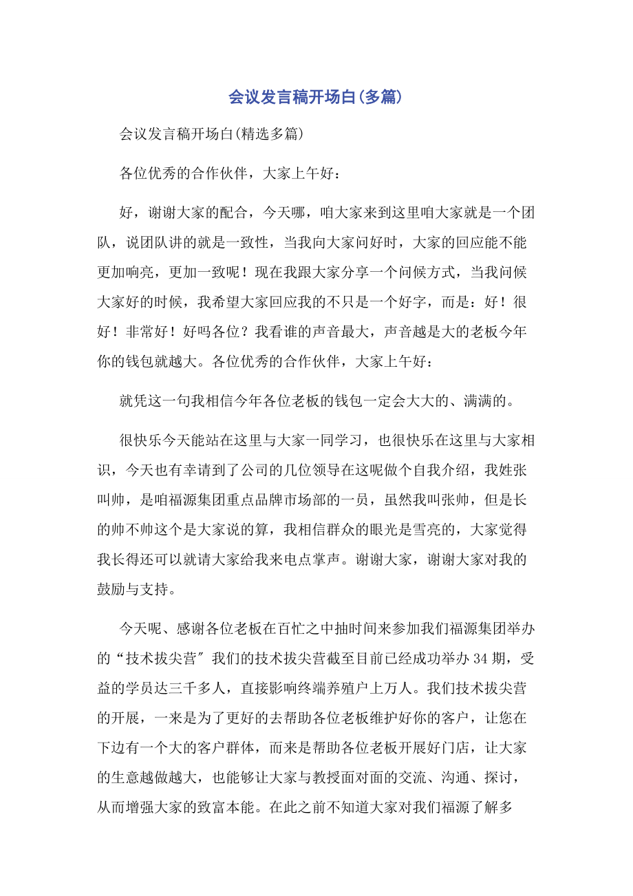 2023年会议发言稿开场白1.docx_第1页