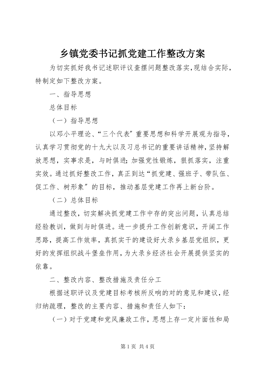 2023年乡镇党委书记抓党建工作整改方案.docx_第1页