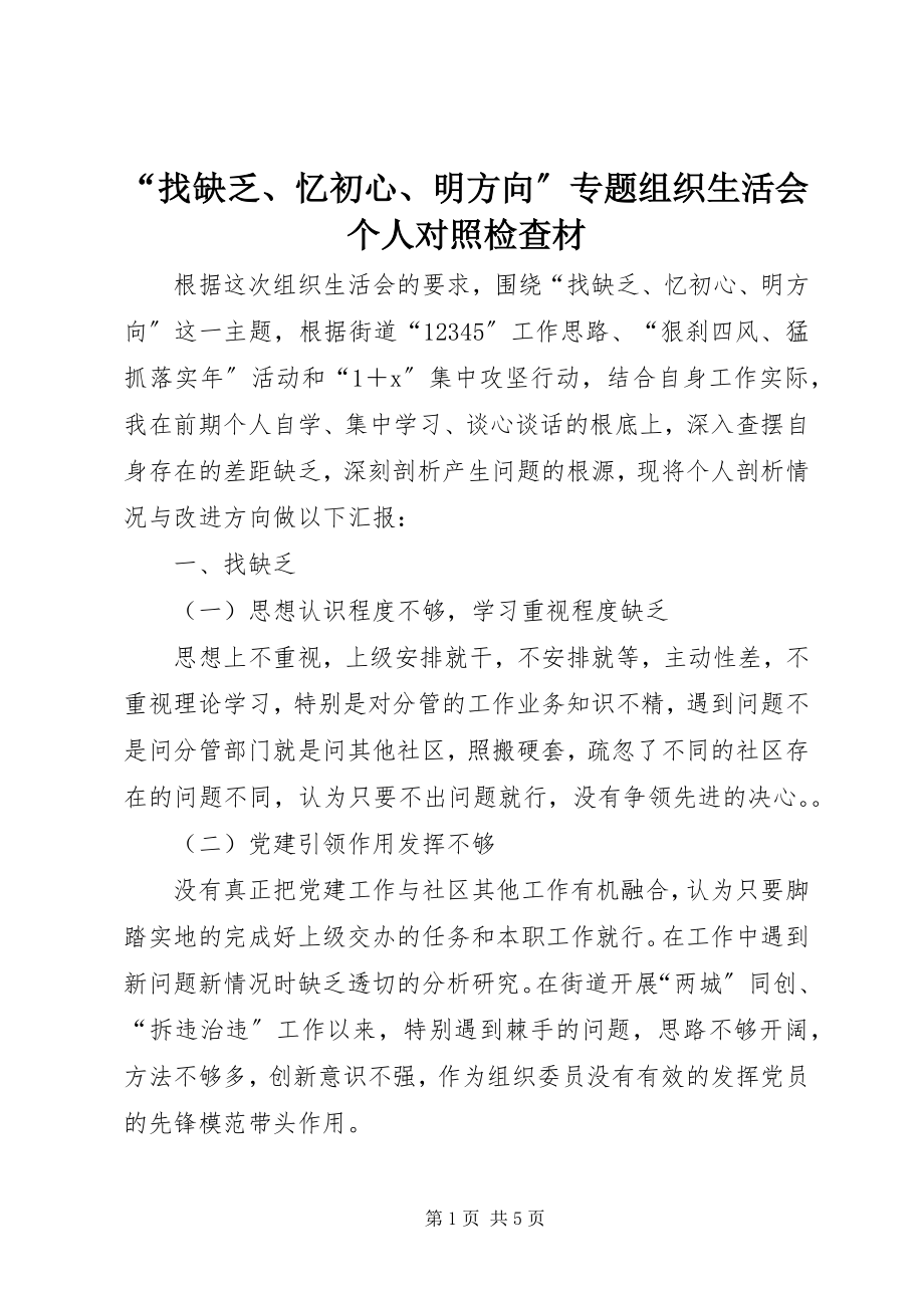 2023年找不足忆初心明方向专题组织生活会个人对照检查材.docx_第1页