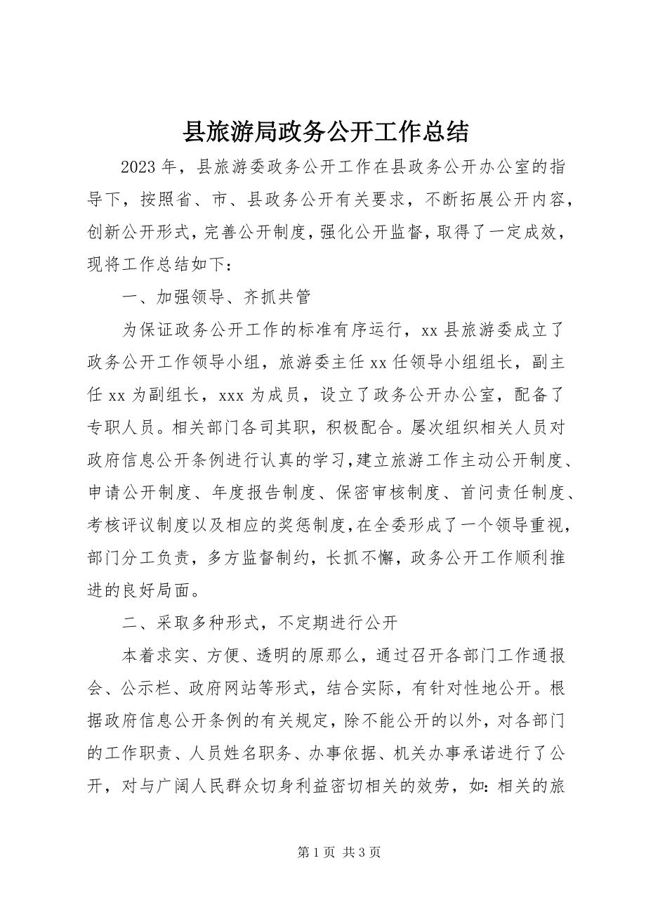 2023年县旅游局政务公开工作总结.docx_第1页