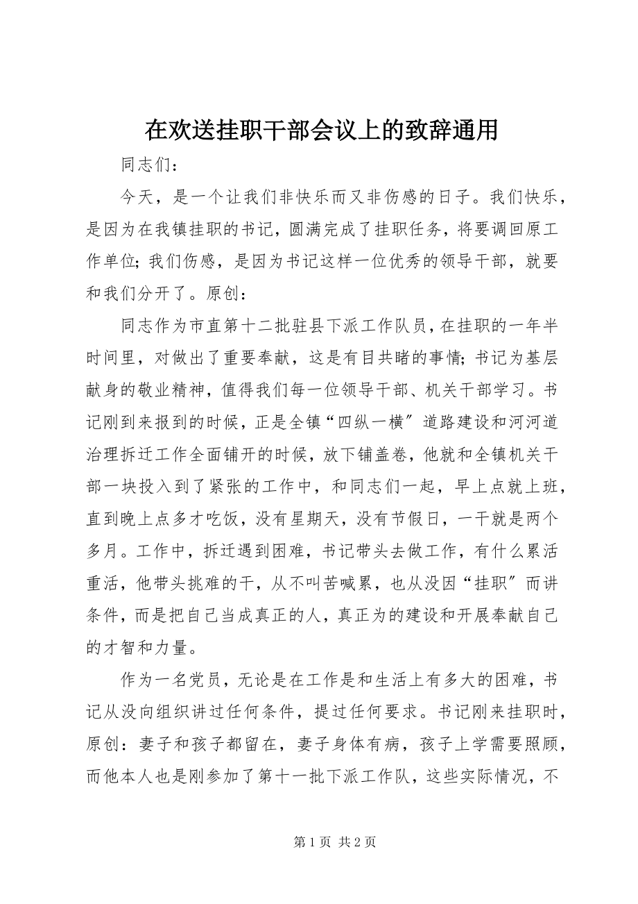 2023年在欢送挂职干部会议上的致辞通用.docx_第1页