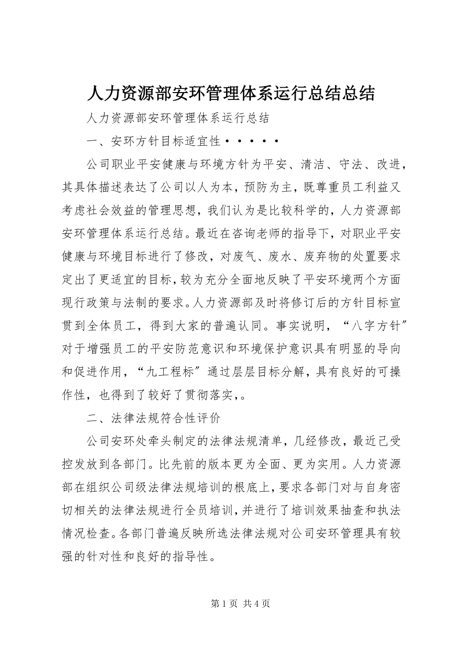 2023年人力资源部安环管理体系运行总结总结.docx_第1页