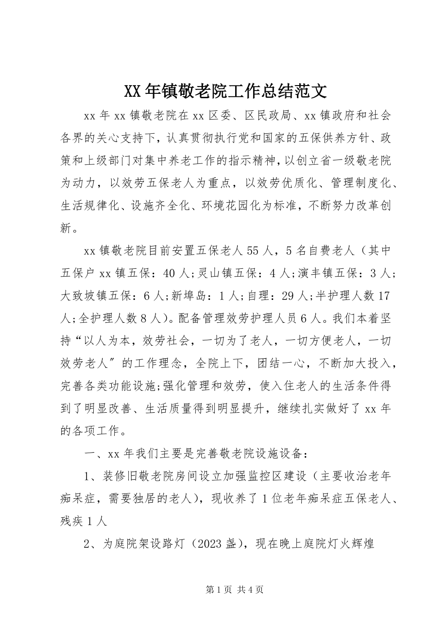 2023年镇敬老院工作总结.docx_第1页