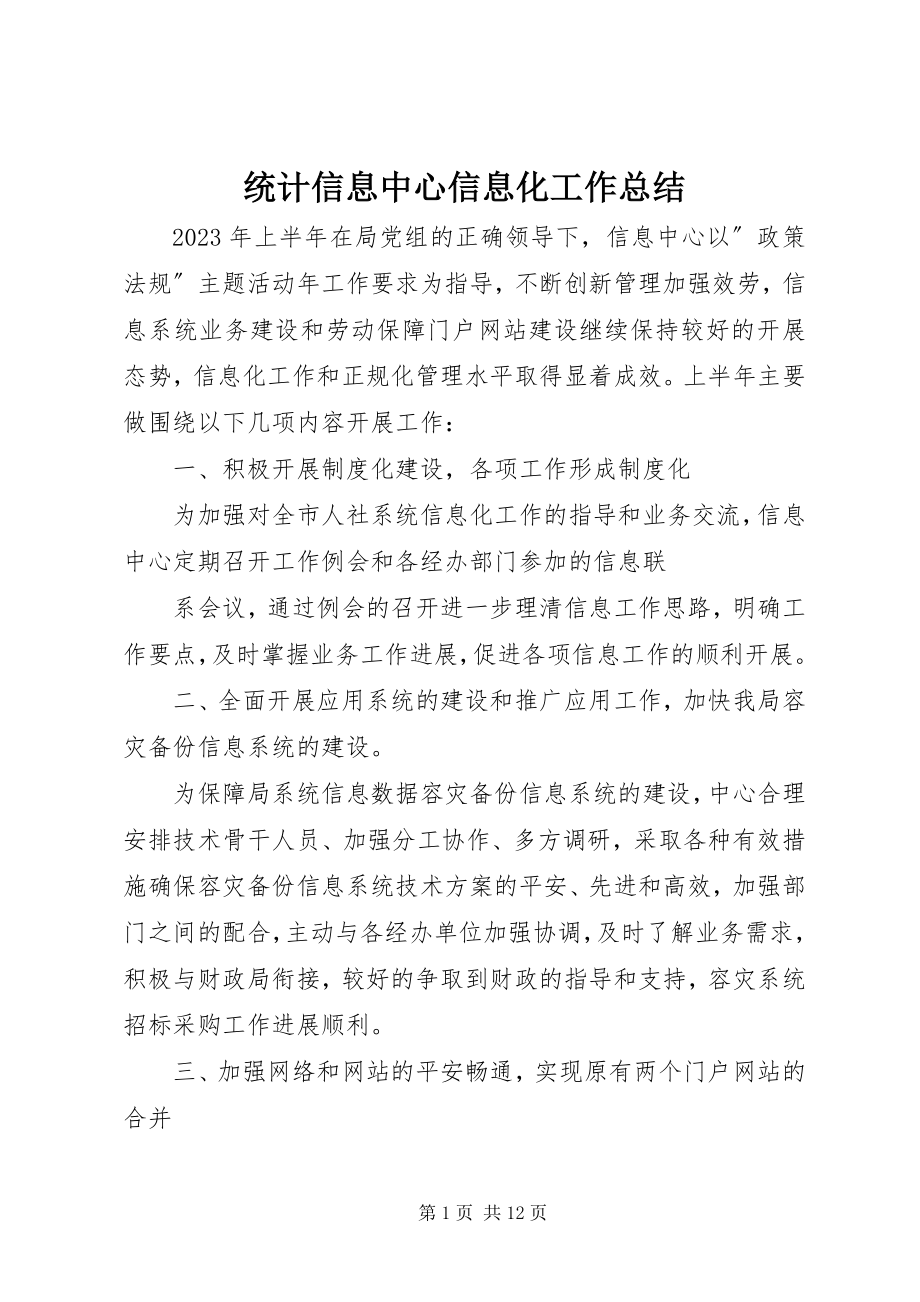 2023年统计信息中心信息化工作总结.docx_第1页