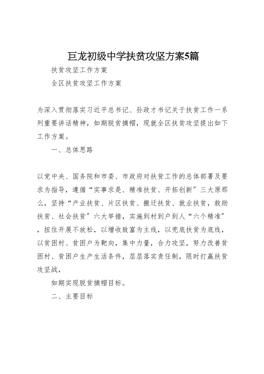 2023年巨龙初级中学扶贫攻坚方案5篇 .doc_第1页