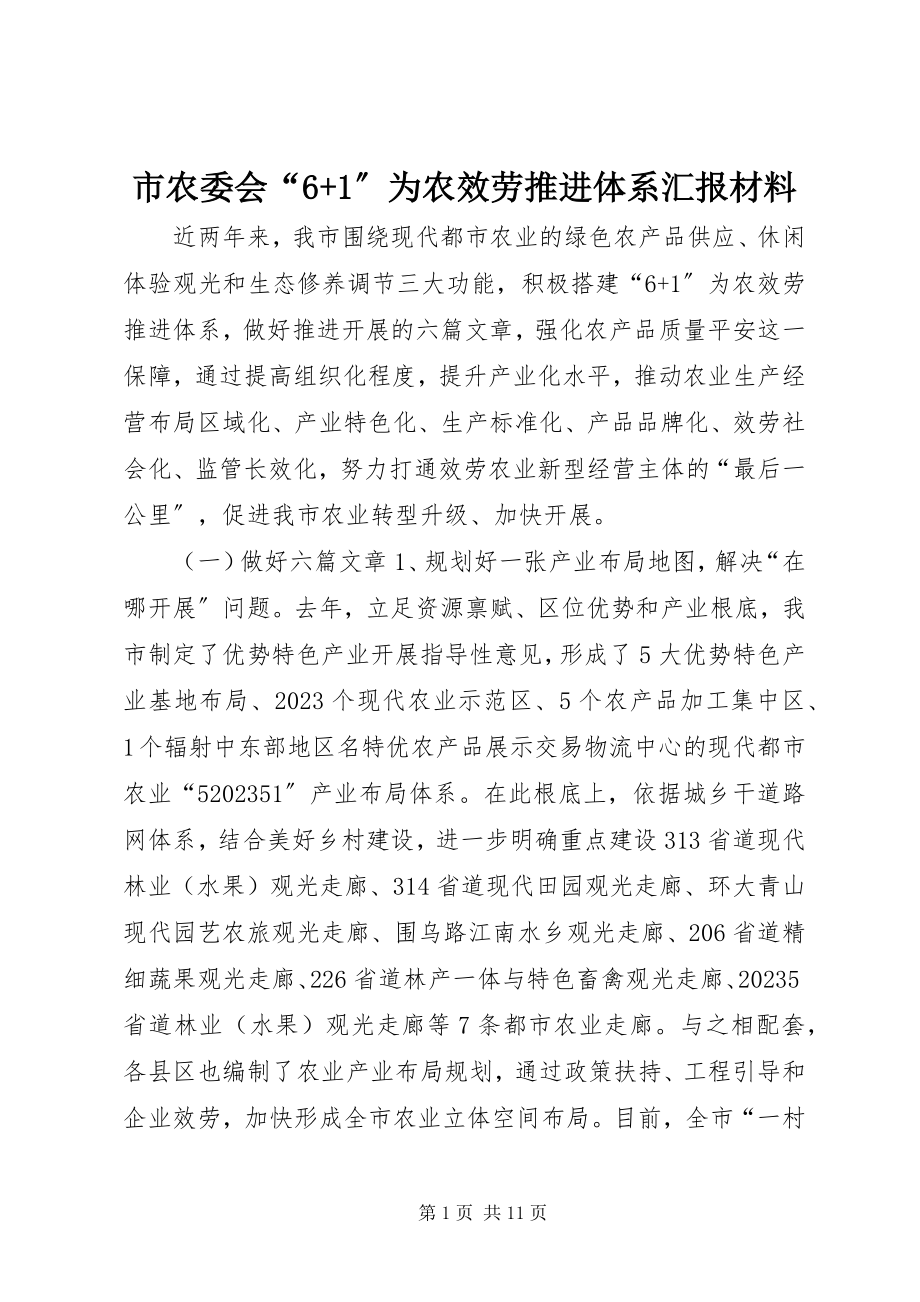 2023年市农委会“61”为农服务推进体系汇报材料.docx_第1页