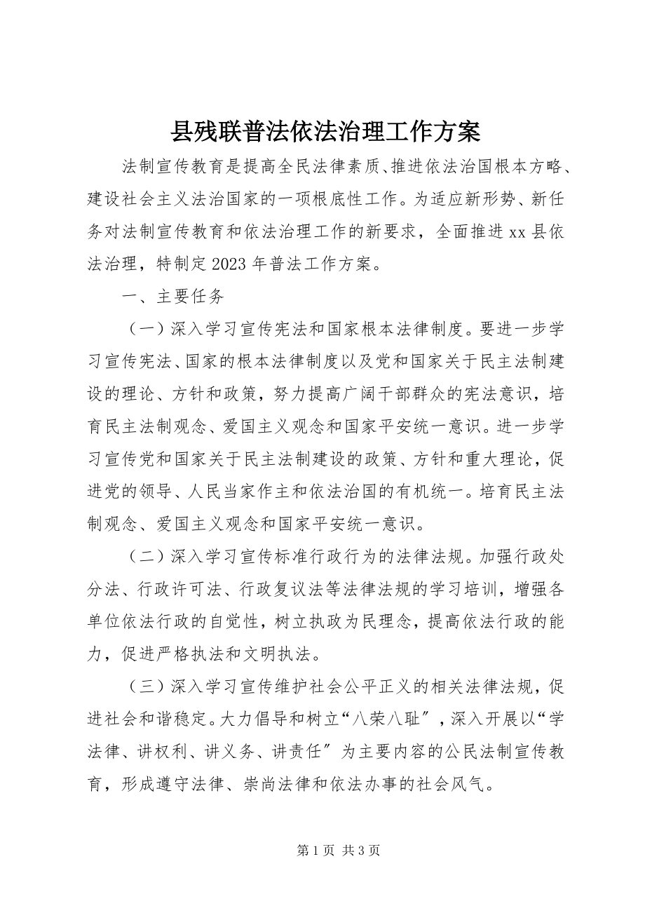 2023年县残联普法依法治理工作计划.docx_第1页