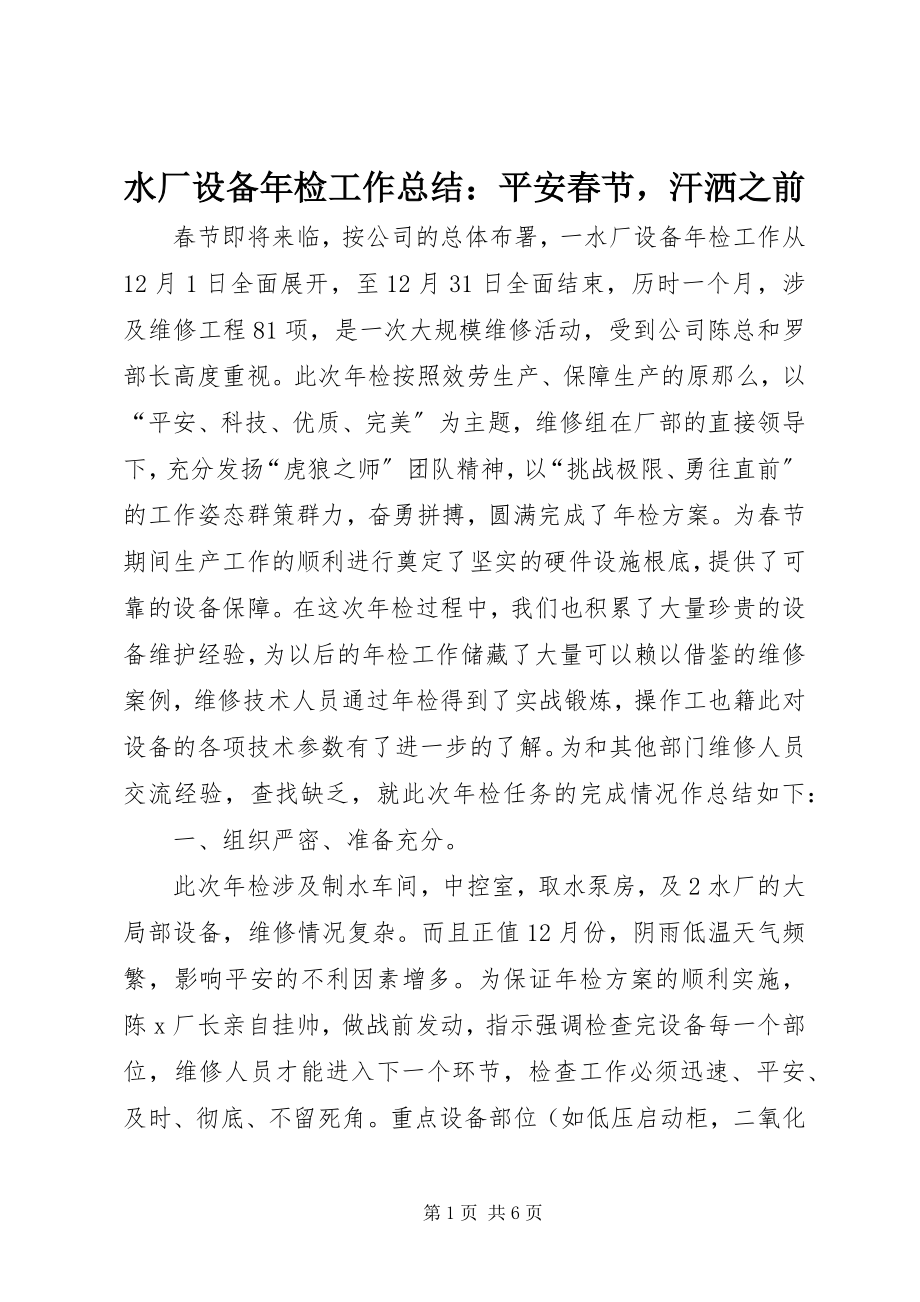 2023年水厂设备年检工作总结平安春节汗洒之前.docx_第1页