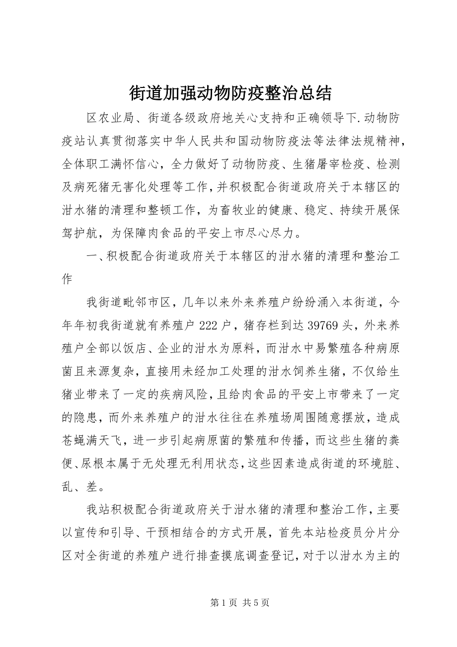 2023年街道加强动物防疫整治总结.docx_第1页