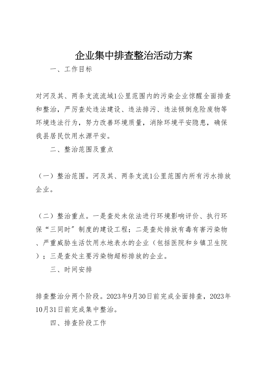 2023年企业集中排查整治活动方案.doc_第1页