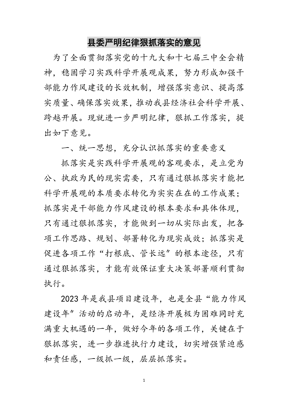 2023年县委严明纪律狠抓落实的意见范文.doc_第1页